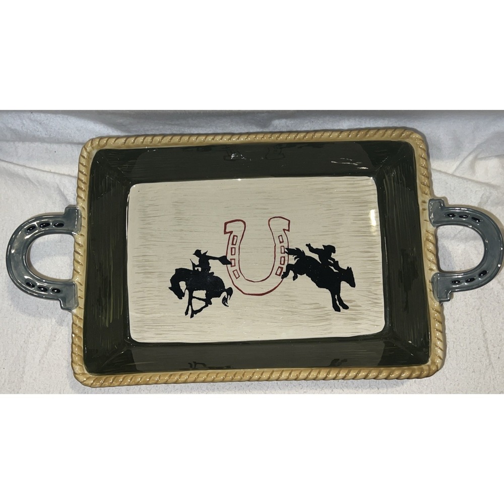 Discontinued HAPPY TRAILS SONOMA 13"  CERAMIC CASSEROLE DISH  Cowboys Horses